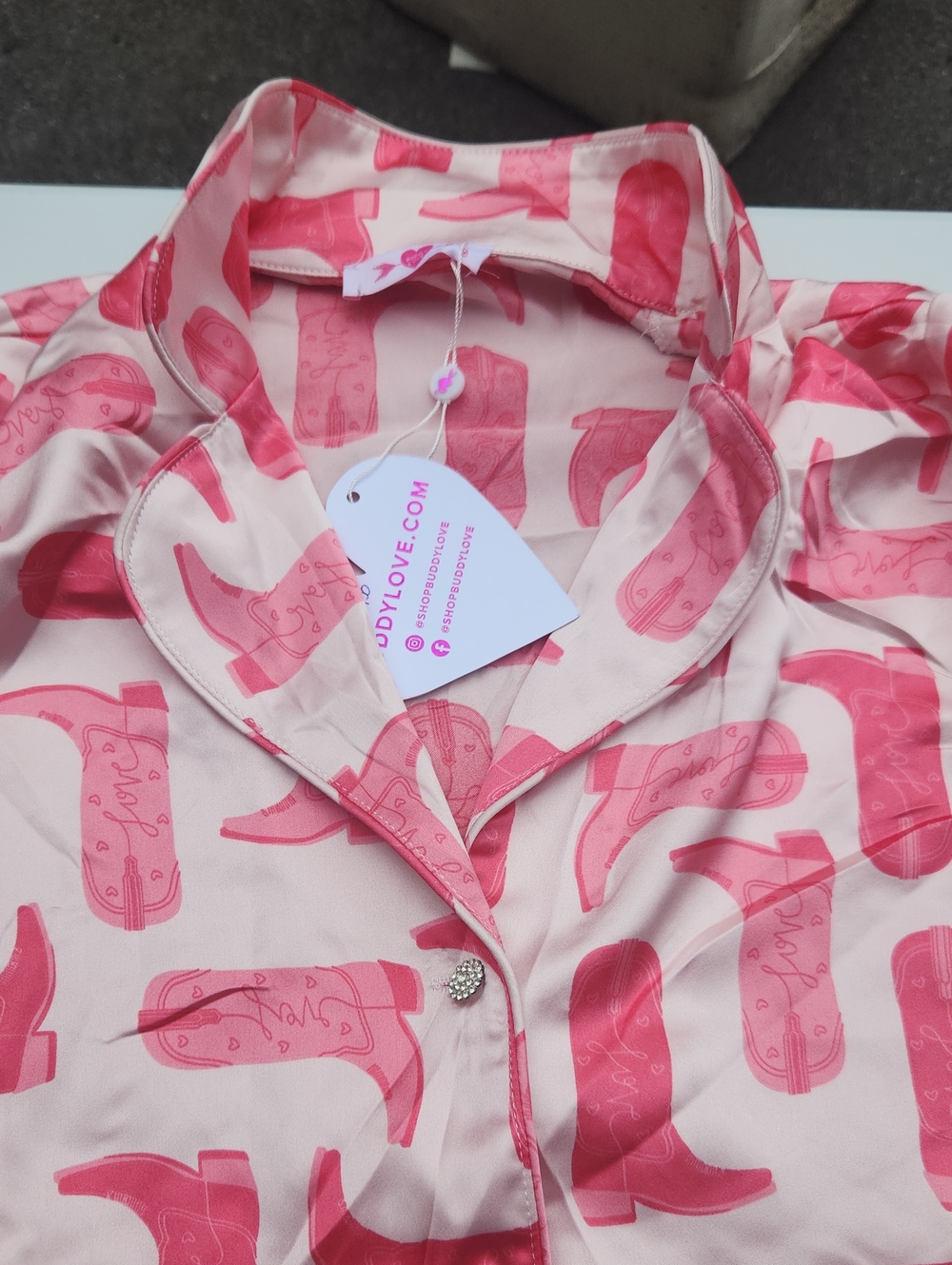 Buddy love Pink Boot-Print Button-Up Top